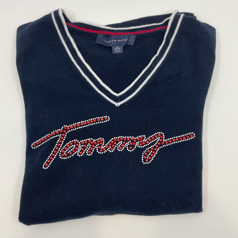TOMMY HILFIGER V-Neck Navy Blue Sweater - Extra small XS